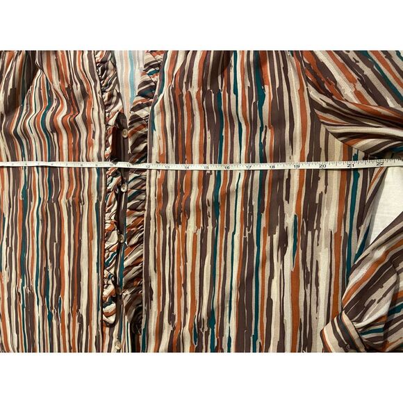 Vtg Retro‎ Teddie of Cali Frill V-Neck Button Blouse Abstract Stripe Lrg 16 - Picture 9 of 13